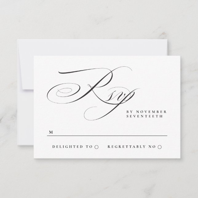 Cartão RSVP Caligrafia Simples Tradicional Casamento Preto (Frente)