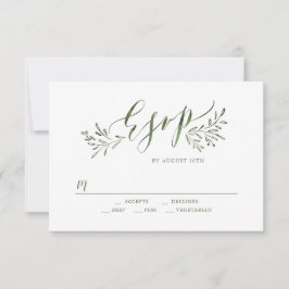 Cartão RSVP Caligrafia verde-sábio casamento floral rústico RS