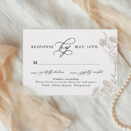 Cartão RSVP Caligrafia Vintage Floral Desenhada à Mão Casament