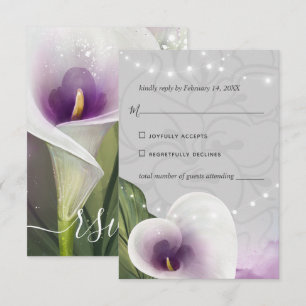 Cartão RSVP Calla branca e roxa Lily Elegante Aquarela