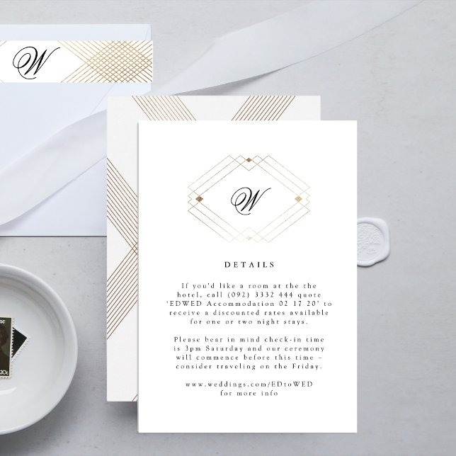 Cartão RSVP Calligraphy Typography Monogram Gold Deco Wedding (Criador carregado)