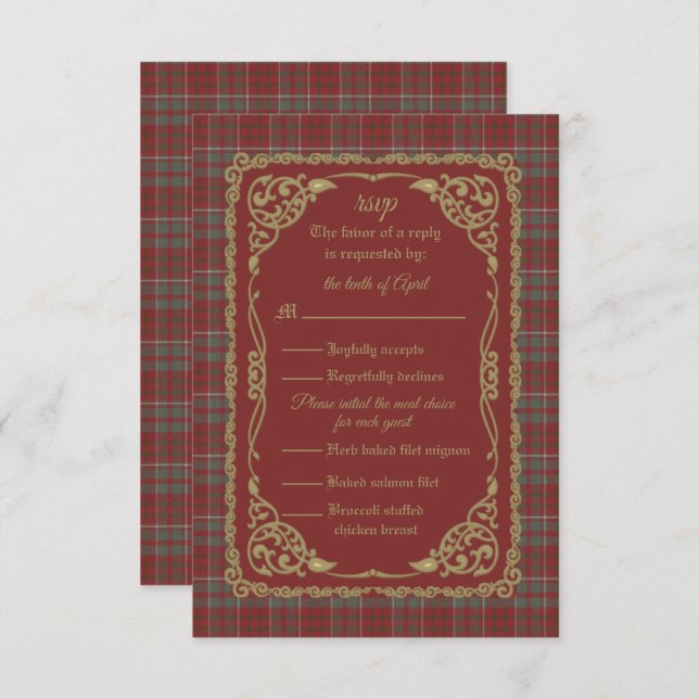 Cartão RSVP Cameron Lochiel Weathered Tartan Response Card (Frente/Verso)