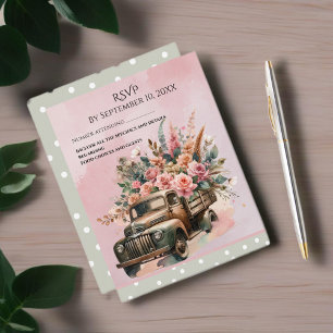 Cartão RSVP Caminhão Vintage Com Casamento De Flores