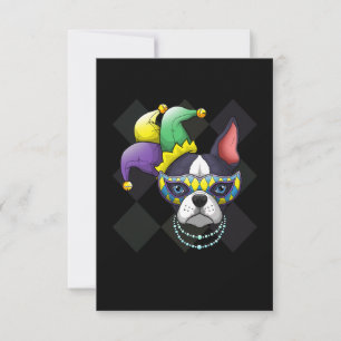 Cartão RSVP Camiseta de cão Mardi Gras Engraçado Boston Terr