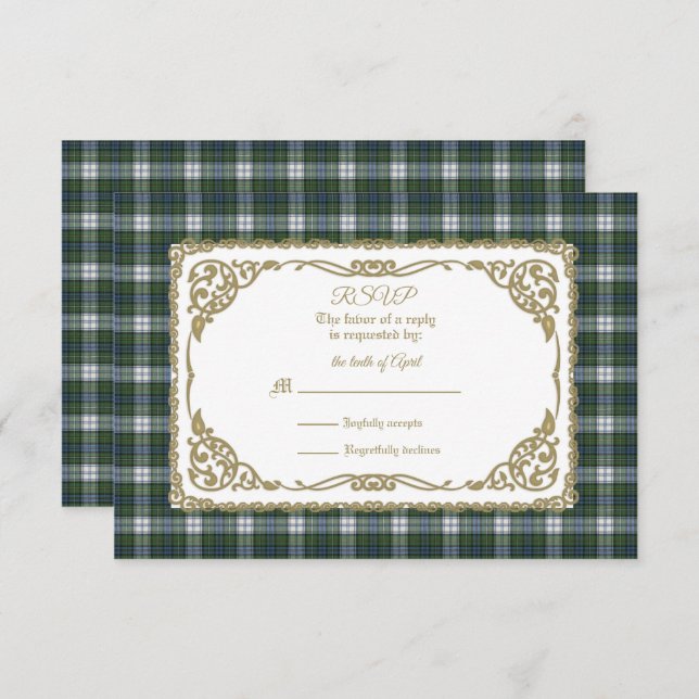 Cartão RSVP Campbell Veste Tartan Antigo Com Quadro Dourado (Frente/Verso)