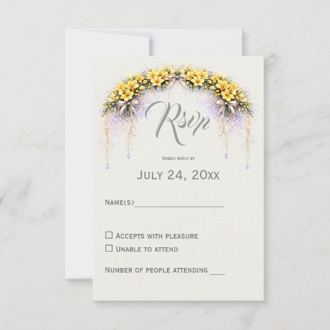 Cartão RSVP Canary Yellow Romantic Freesia  Floral Wedding (Frente)