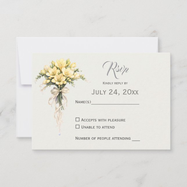 Cartão RSVP Canary Yellow Romantic Freesia  Floral Wedding (Frente)