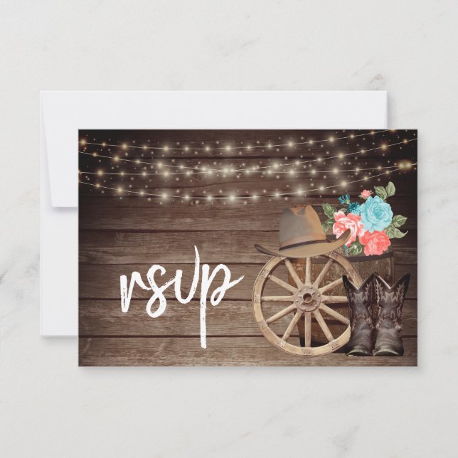 Cartão RSVP Cano de madeira com lacete e coral (Frente)