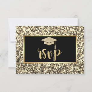 Cartão RSVP Capa de Gradução com Purpurina Dourada, Festa de F