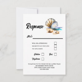 Cartão RSVP Capas marinhas praia 3D conchas náuticas elegantes