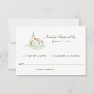 Cartão RSVP Capela de casamento em aquarela elegante