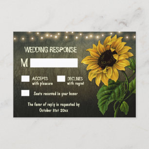 Cartão RSVP Carateres Rustic String Lights Sunflower Wedch RSV