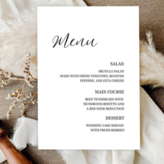 Cartão RSVP Cardápio de Casamento Minimalista Elegante