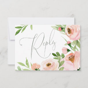 Cartão RSVP Cartão-resposta de aguarela floral rosa