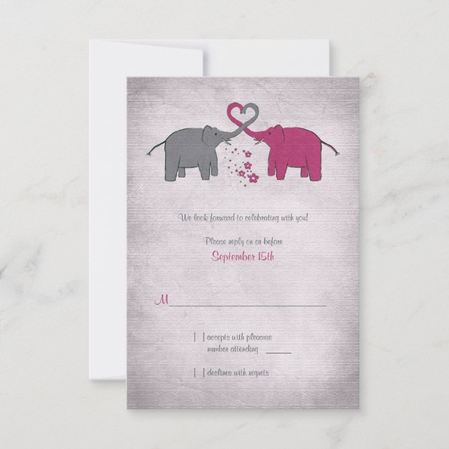 Cartão RSVP Cartão-resposta de Casamento de Elefante Rosa e Ci (Frente)