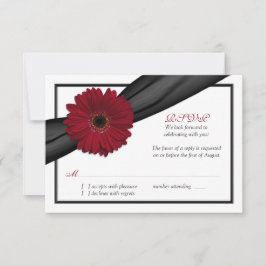 Cartão RSVP Cartão-resposta de Casamento Vermelho-escuro Daisy