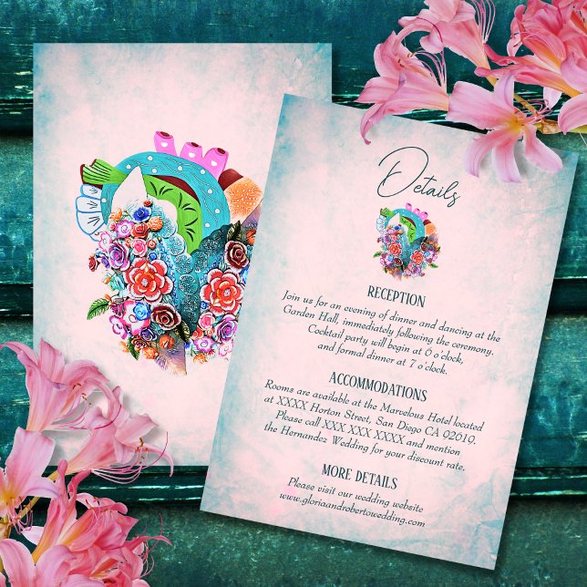 Cartão RSVP Cartaz de Detalhes do Casamento Mexicano nas Flore (Criador carregado)