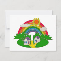 Cartoon rural com arco-íris e casa de campo