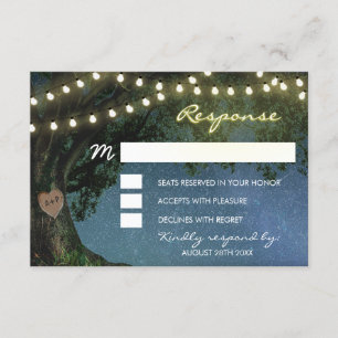 Cartão RSVP Carvalho cinzelado rústico do coração que Wedding