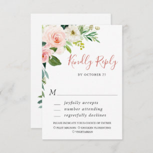 Cartão RSVP CASA DE MESA CHOICE Pink Blush Flowers Greenery We