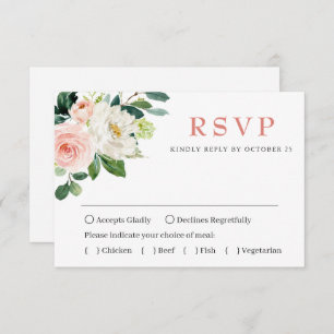 Cartão RSVP CASA DE MESA CHOICE Pink Blush Flowers Greenery We
