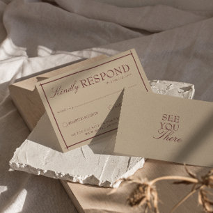 Cartão RSVP Casaco de Camelo Chique Rubine Casamento Retro Din