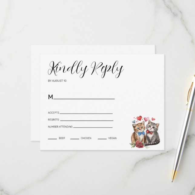 Cartão RSVP Casal de Gatos Apaixonados  (Frente/Verso In Situ)