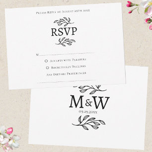 Cartão RSVP Casal de Noivos Monograma Inicial Simples Minimali