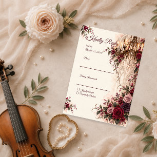 Cartão RSVP Casal Elegante com Lustre Gótico