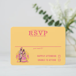 Cartão RSVP Casal Indiano Colorido