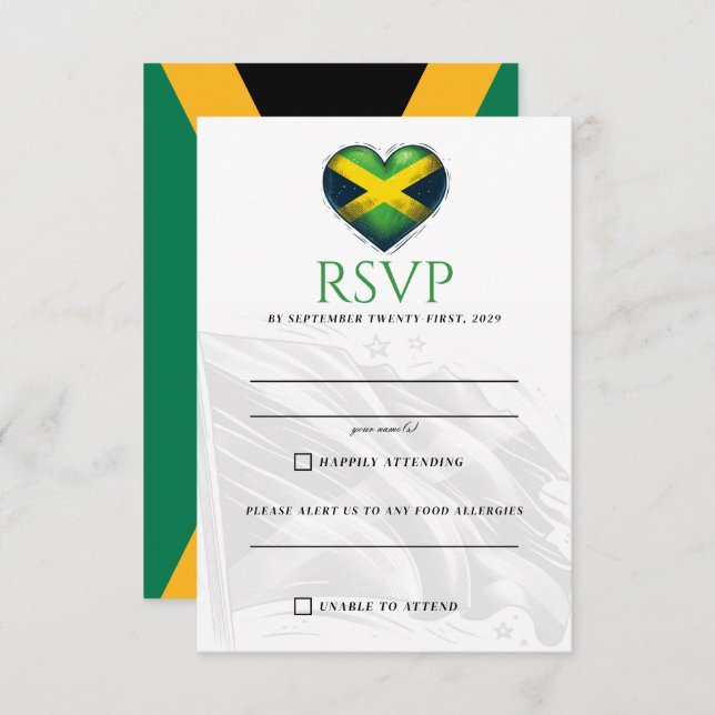 Cartão RSVP Casal Jamaica (Frente/Verso)