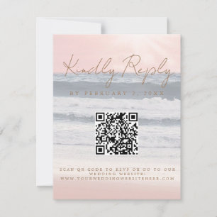 Cartão RSVP Casamento à Beira-Mar ao Pôr do Sol Código de Resp