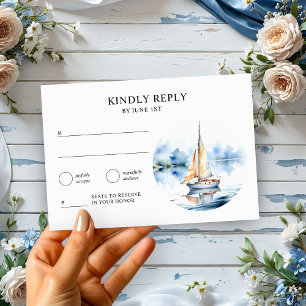 Cartão RSVP Casamento à Beira-Mar Aquarela Náutica Velero