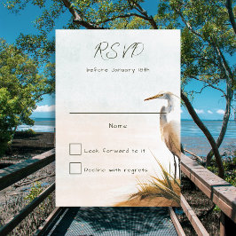 Cartão RSVP Casamento à Beira-Mar Garça Branca Simples