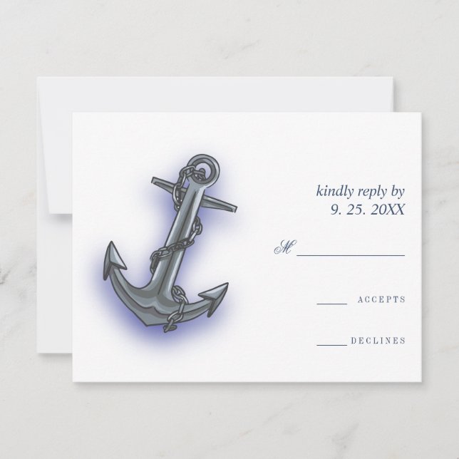 Cartão RSVP Casamento à vela de barcos náuticos Anchor fabulos (Frente)