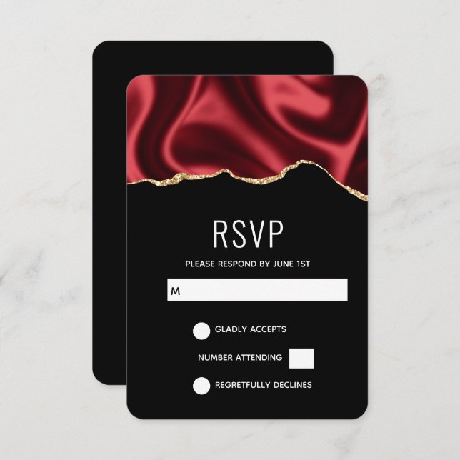 Cartão RSVP Casamento Abstrato do Design Satin de Satin Vermel (Frente/Verso)