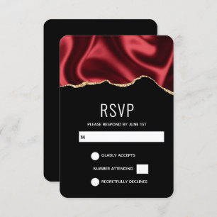 Cartão RSVP Casamento Abstrato do Design Satin de Satin Vermel