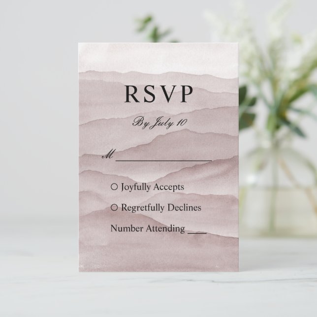 Cartão RSVP casamento abstrato poeirento de montanhas rosa (Em pé/Frente)