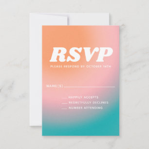 Cartão RSVP Casamento Abstrato Rosa Coral Verde Água Retro Gro