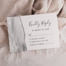Cartão RSVP Casamento Ágata Prata Cinza Moderna