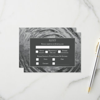 Cartão RSVP Casamento Água Cromo Líquido Prata Elegante