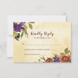 Cartão RSVP Casamento Amarelo Amarelo Quebrado Púrpura Floral
