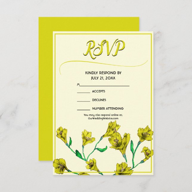 Cartão RSVP Casamento Amarelo de Aquarela Floral (Frente/Verso)