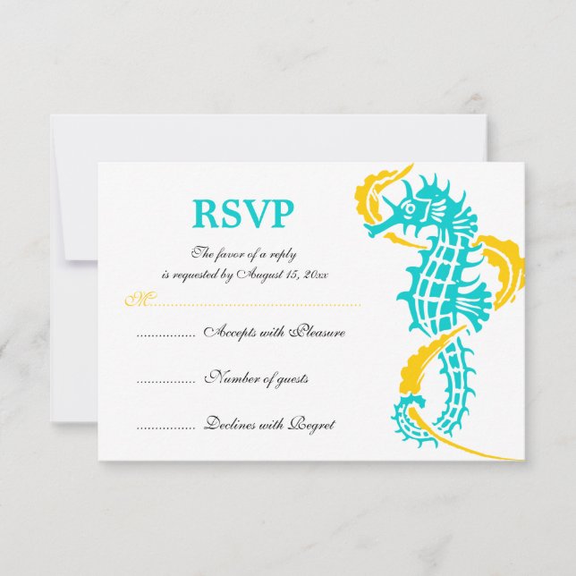 Cartão RSVP Casamento amarelo de cavalo e de algas marinhas RS (Frente)