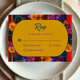 Cartão RSVP casamento amarelo de flores mexicanas modernas