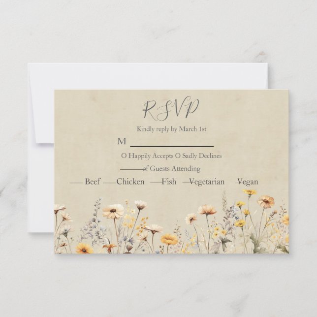 Cartão RSVP Casamento Amarelo de Flores Selvagens (Frente)