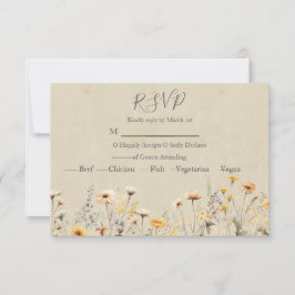 Cartão RSVP Casamento Amarelo de Flores Selvagens
