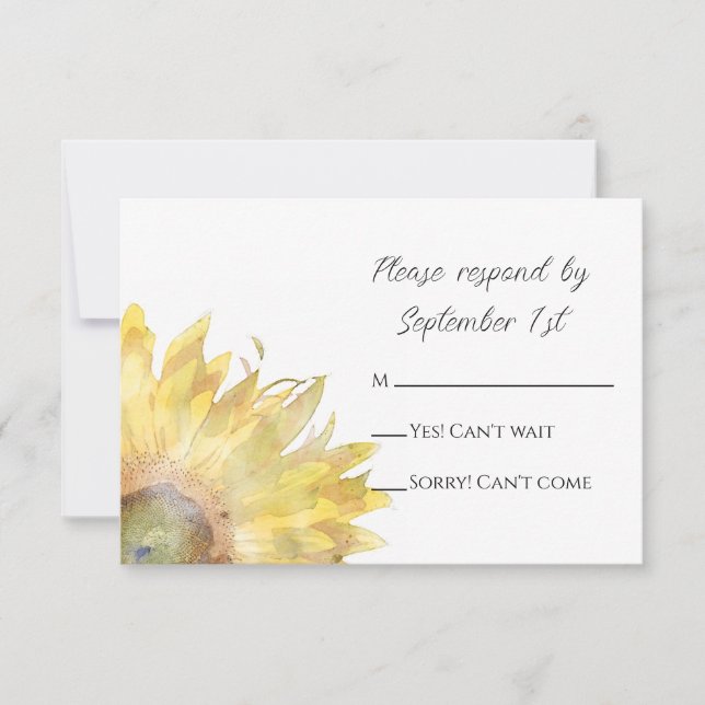 Cartão RSVP Casamento Amarelo de Girassóis Aquarela (Frente)