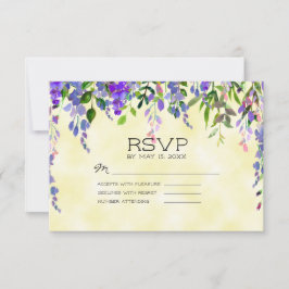 Cartão RSVP Casamento Amarelo Floral Lavanda Púrpura de Aquare