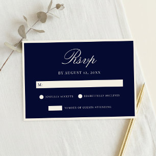 Cartão RSVP Casamento Antigo Dinheiro Azul Marinho Elegante